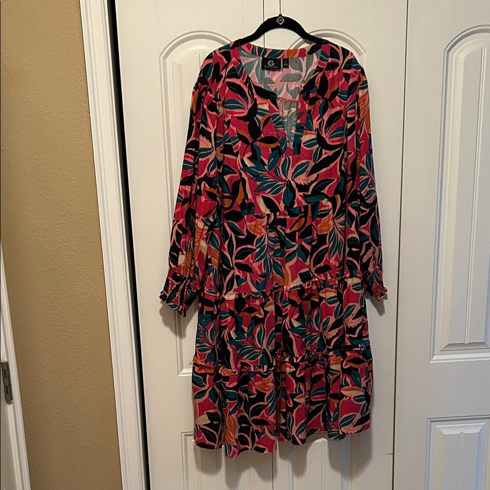 G by Giuliana Pink Multi Floral Tiered Long Sleeve Dress